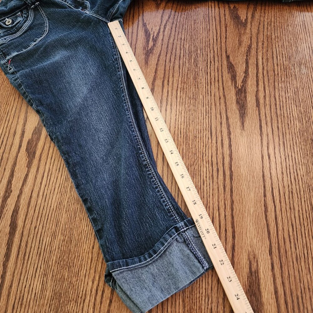 Angels y2k Crop Jean Capris Cuffed Size 10 Low Mid Rise Dark Wash Stretchy - Picture 8 of 8